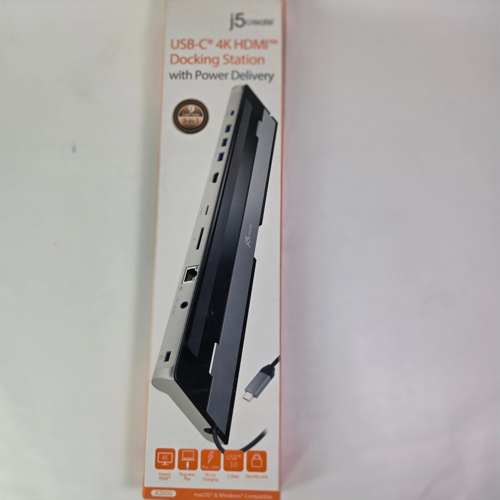 j5create JCD533 USB-C 4K HDMI Docking Station 9-in-1 Power Delivery Hub 100W PD